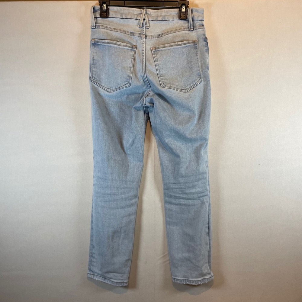 Good American High Rise Skinny Jeans Light Wash Raw Hem Size 6 28 B74 - Picture 3 of 8